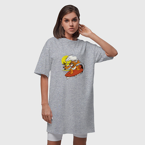Женская футболка-платье Тигр Сёрфер Surfing Tiger / Меланж – фото 3