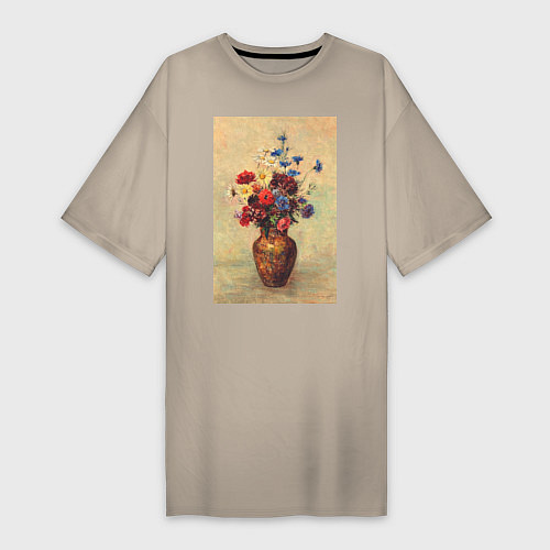 Женская футболка-платье Flowers in a Vase Букет цветов / Миндальный – фото 1