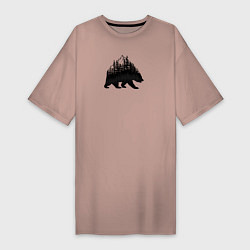 Женская футболка-платье Медведь, деревья и горы