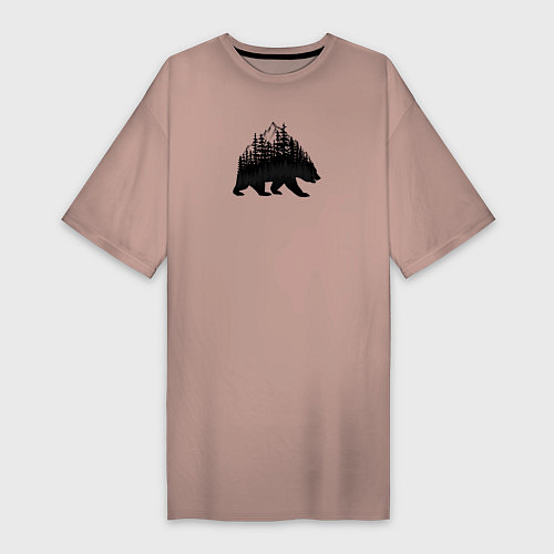 Женская футболка-платье Медведь, деревья и горы / Пыльно-розовый – фото 1