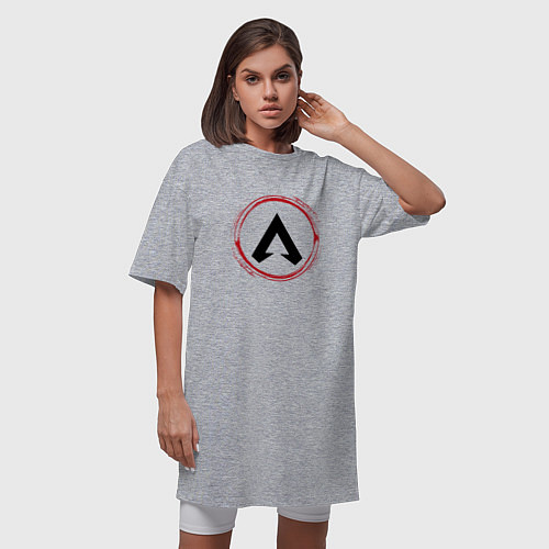 Женская футболка-платье Символ Apex Legends и красная краска вокруг / Меланж – фото 3