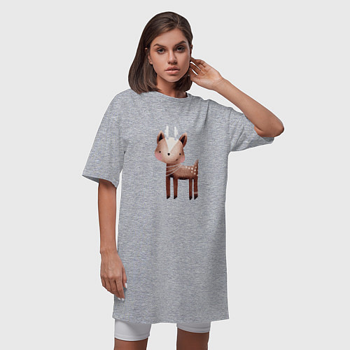 Женская футболка-платье Милый олень с бусами / Меланж – фото 3