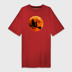 Футболка женская-платье Halloween Cat, цвет: красный