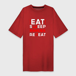 Футболка женская-платье Надпись Eat Sleep Roblox Repeat, цвет: красный
