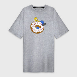 Футболка женская-платье Большой пончик с глазурью принт Гомер, цвет: меланж