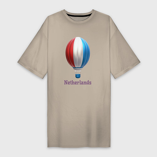 Женская футболка-платье 3d aerostat Netherlands flag / Миндальный – фото 1