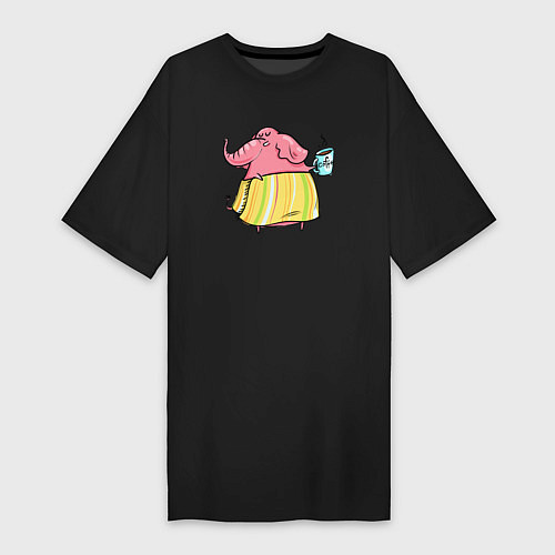 Женская футболка-платье Слониха с кофе / Черный – фото 1