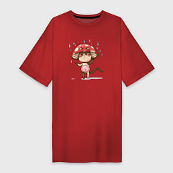 Футболка женская-платье Кот в шляпе гриба, цвет: красный