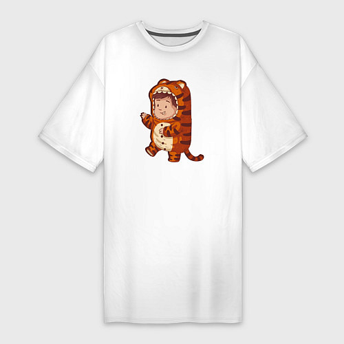 Женская футболка-платье Ребенок в костюме тигра / Белый – фото 1