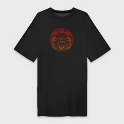 Футболка женская-платье Skull red orange gradient, цвет: черный