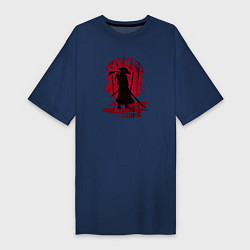 Женская футболка-платье Самурай и красная луна