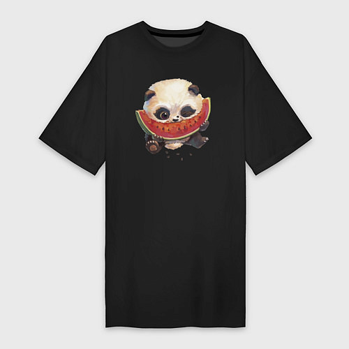 Женская футболка-платье Маленький панда ест арбуз / Черный – фото 1