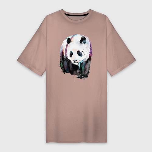 Женская футболка-платье Панда - акварель / Пыльно-розовый – фото 1