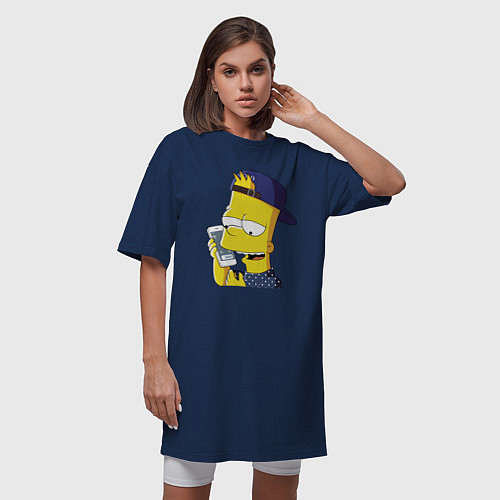 Женская футболка-платье Барт Симпсон разговаривает по мобиле / Тёмно-синий – фото 3