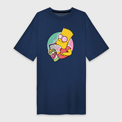 Футболка женская-платье Барт Симпсон пьёт лимонад, цвет: тёмно-синий