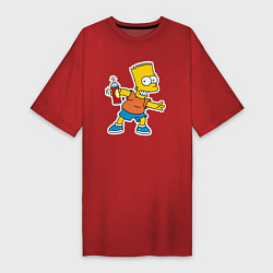 Футболка женская-платье Барт Симпсон с баплончиком для граффити, цвет: красный