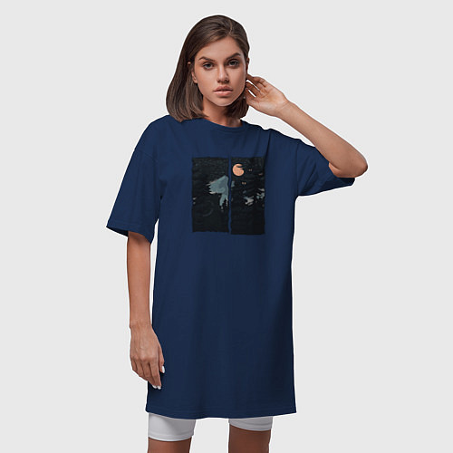 Женская футболка-платье Оранжевая луна и ночные путешествия / Тёмно-синий – фото 3