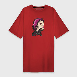 Футболка женская-платье Портрет девушки-кибера, цвет: красный