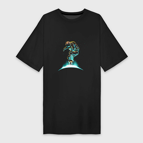 Женская футболка-платье Astronaut on a skateboard / Черный – фото 1