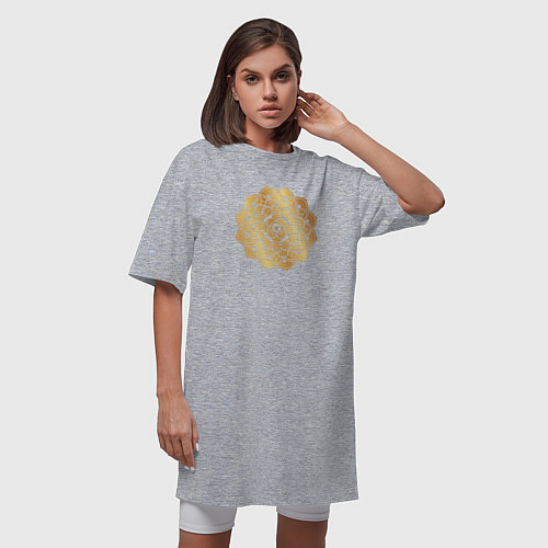 Женская футболка-платье Золотой узор мандалы / Меланж – фото 3
