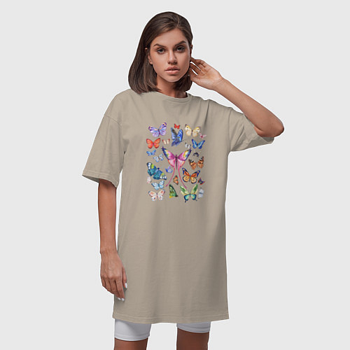 Женская футболка-платье Волшебные бабочки акварелью / Миндальный – фото 3