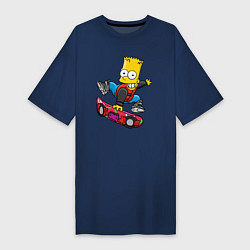 Футболка женская-платье Барт Симпсон - крутой скейтбордист, цвет: тёмно-синий