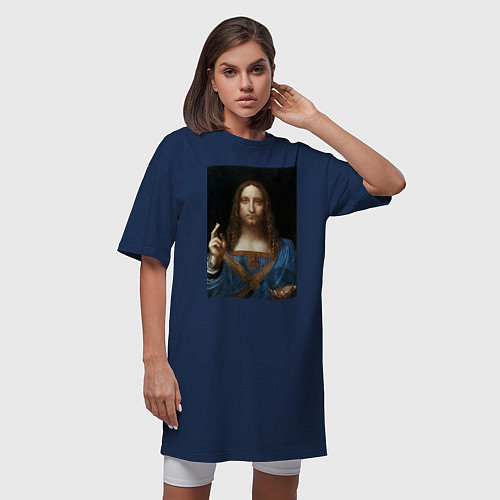 Женская футболка-платье Спаситель мира Леонардо Да Винчи около 1500 / Тёмно-синий – фото 3
