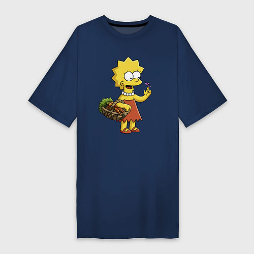 Женская футболка-платье Lisa Simpson с гусеницей на даче / Тёмно-синий – фото 1