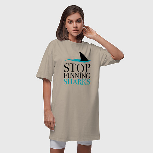 Женская футболка-платье Хватит ловить акул / Миндальный – фото 3