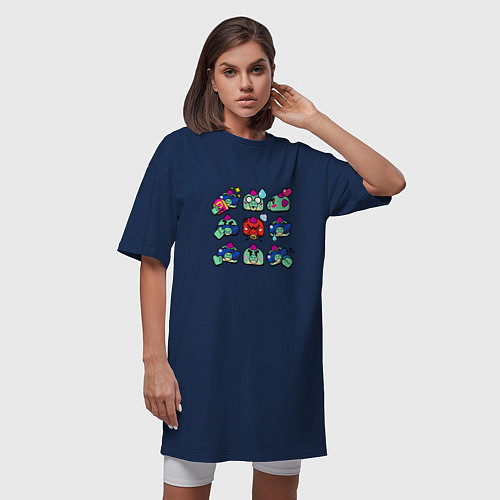 Женская футболка-платье Значки на Базз Пины Бравл Старс Buzz / Тёмно-синий – фото 3