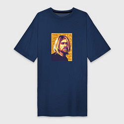 Футболка женская-платье Nirvana - Cobain, цвет: тёмно-синий