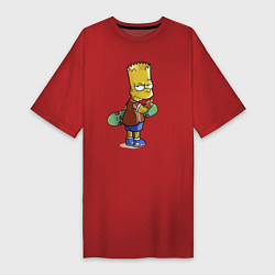 Женская футболка-платье Барт Симпсон со скейтбордом - жест