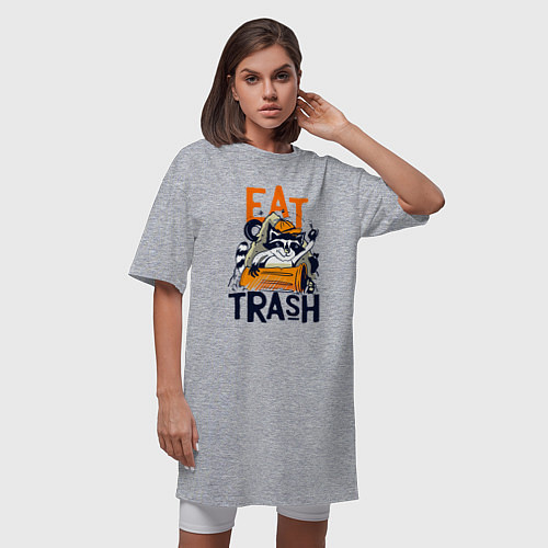 Женская футболка-платье Ешь мусор - мусорная панда / Меланж – фото 3