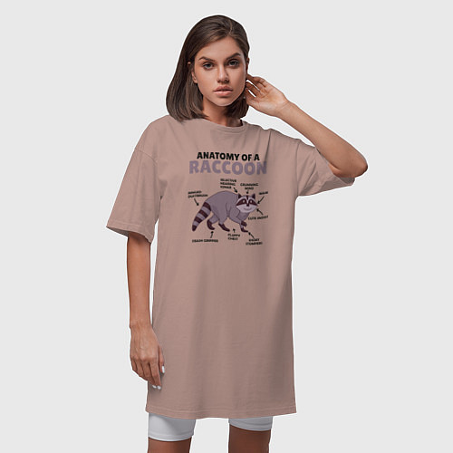 Женская футболка-платье Анатомия енота / Пыльно-розовый – фото 3