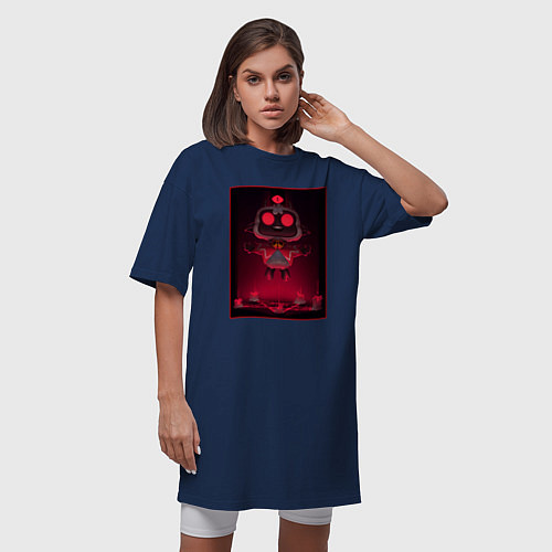 Женская футболка-платье Cult of the Lamb - Картина - Ритуал / Тёмно-синий – фото 3