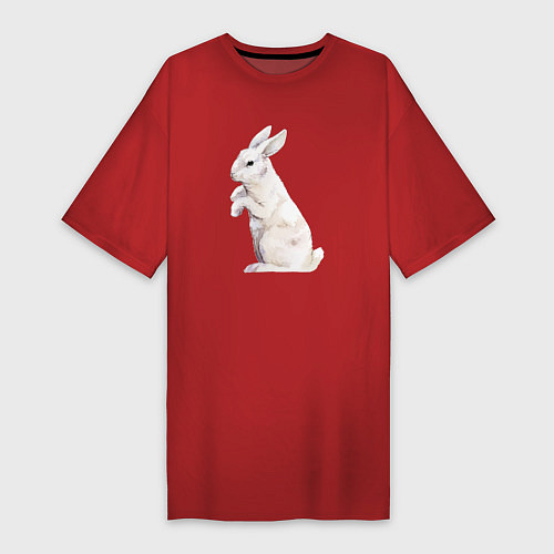 Женская футболка-платье Белый милый кролик / Красный – фото 1