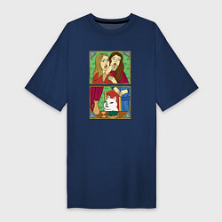 Женская футболка-платье Женщина кричит на кота - Мем в средневековом стиле