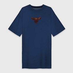 Женская футболка-платье Летящая сова и силуэт оленя в осеннем лесу