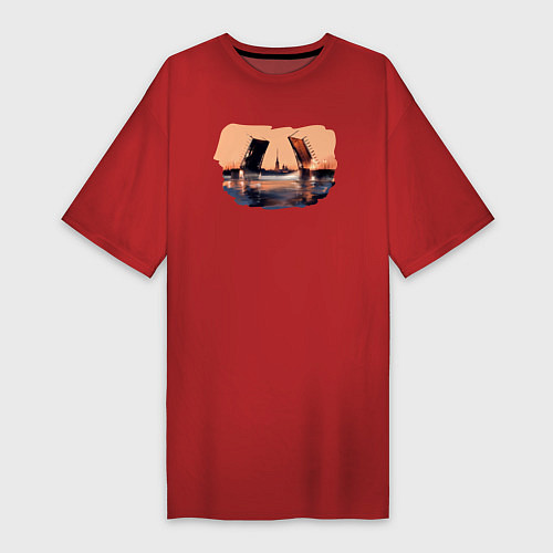 Женская футболка-платье Закат в Питере / Красный – фото 1