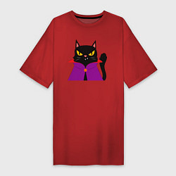 Футболка женская-платье Чёрный котик-волшебник, цвет: красный