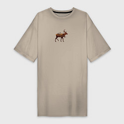 Женская футболка-платье Осенний лес в силуэте прогуливающегося оленя