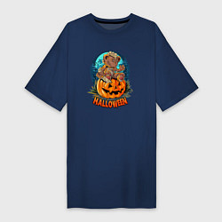Женская футболка-платье Halloween - Мишка на тыкве