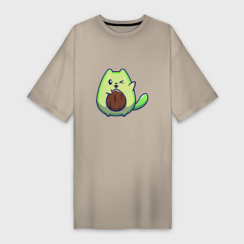 Женская футболка-платье Avocado green cat / Миндальный – фото 1