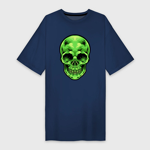 Женская футболка-платье Зеленый кислотный череп / Тёмно-синий – фото 1