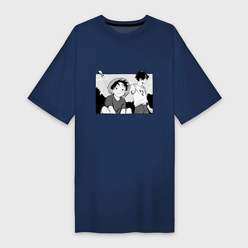 Женская футболка-платье Луффи и Эйс / Тёмно-синий – фото 1
