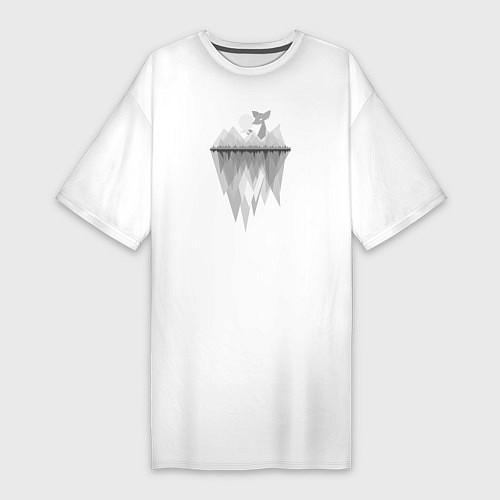 Женская футболка-платье Серая лиса и горы / Белый – фото 1