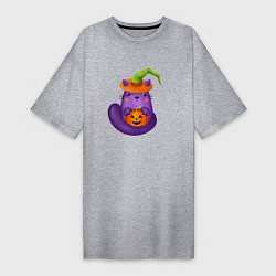 Женская футболка-платье Смешной кот в ведьмовской шляпе с тыквой Джек, Хэл