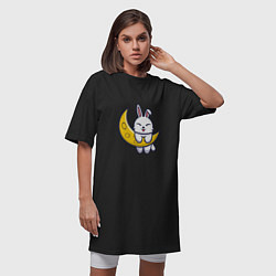 Футболка женская-платье Кролик на луне, цвет: черный — фото 2