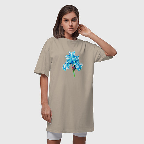 Женская футболка-платье Голубые цветы ирисы / Миндальный – фото 3