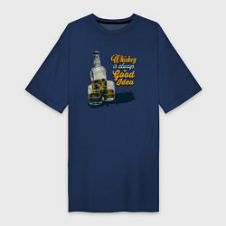 Футболка женская-платье Бутылка виски и стаканы, цвет: тёмно-синий